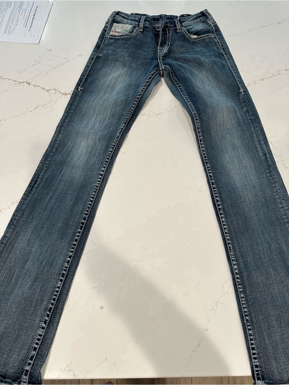 Women’s Cowboy Tuff Co Blue Distressed Denim Jeans with Contrast Stitching